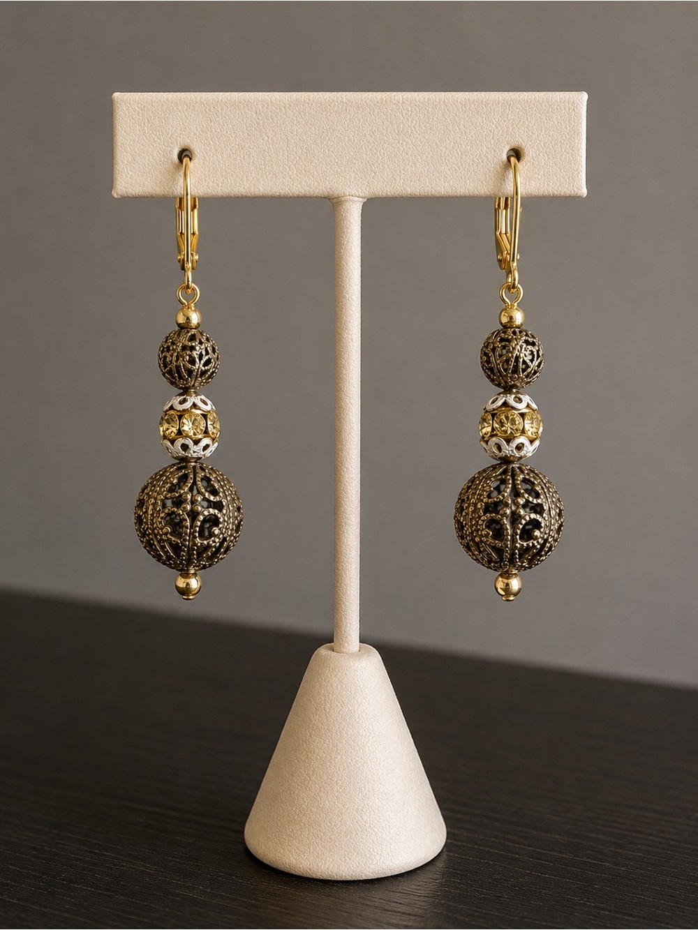 Elegant Gold and Black Statement Filigree Earrings